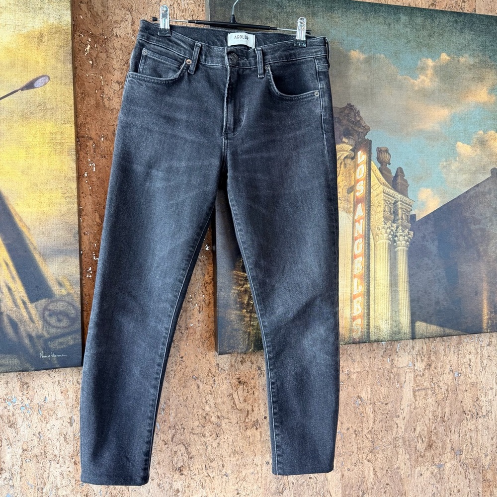 AGOLDE Toni High Rise Slim Straight Jeans Black Crop Size 26